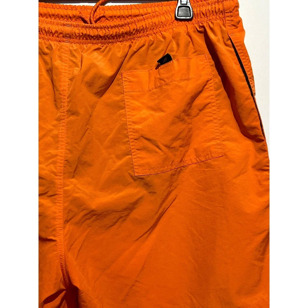 Nautica Mens Orange Solid Swim Trunks Elastic Waist Board Shorts Logo